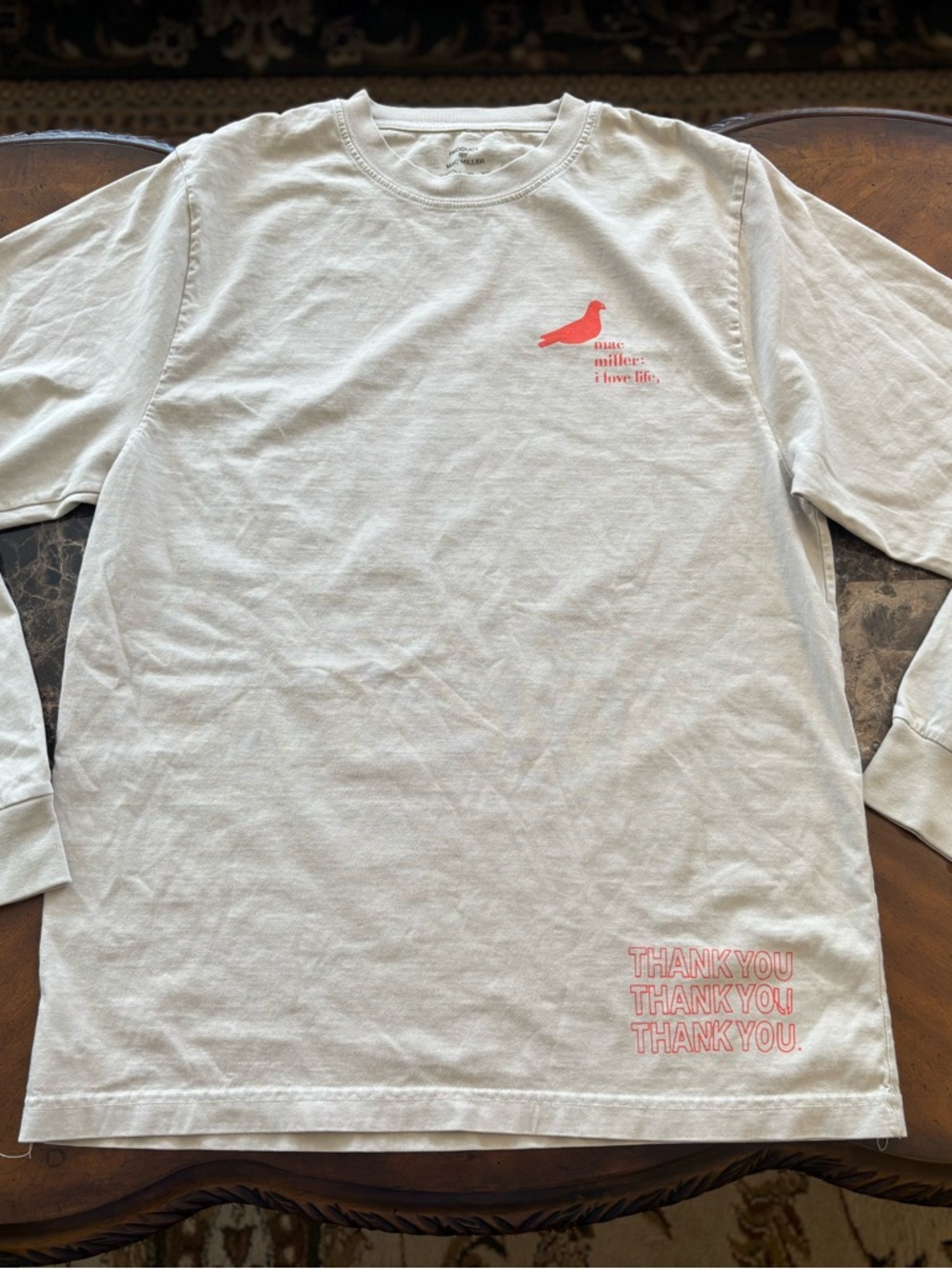 Rapper Mac Miller Thank You Long Sleeve white shirt Size Medium